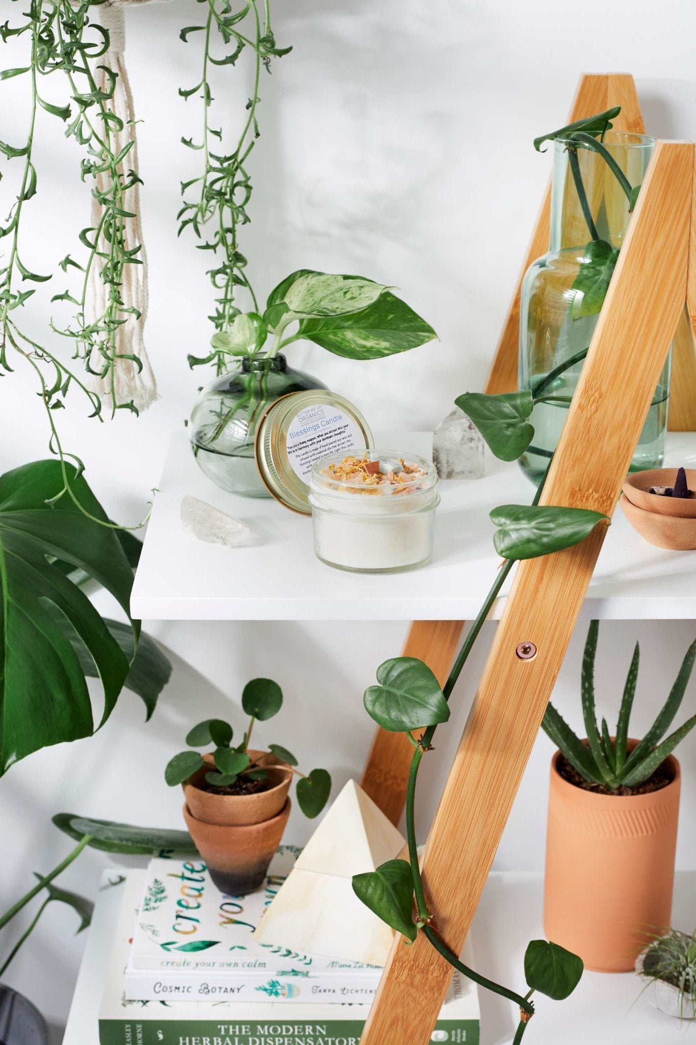 Blessings Candle / Intention Candle / Good Luck / Soy Handpoured Candle/ Candle with Crystals / Botanical Candle / Essential Oil Candle - The Edible Petale Company