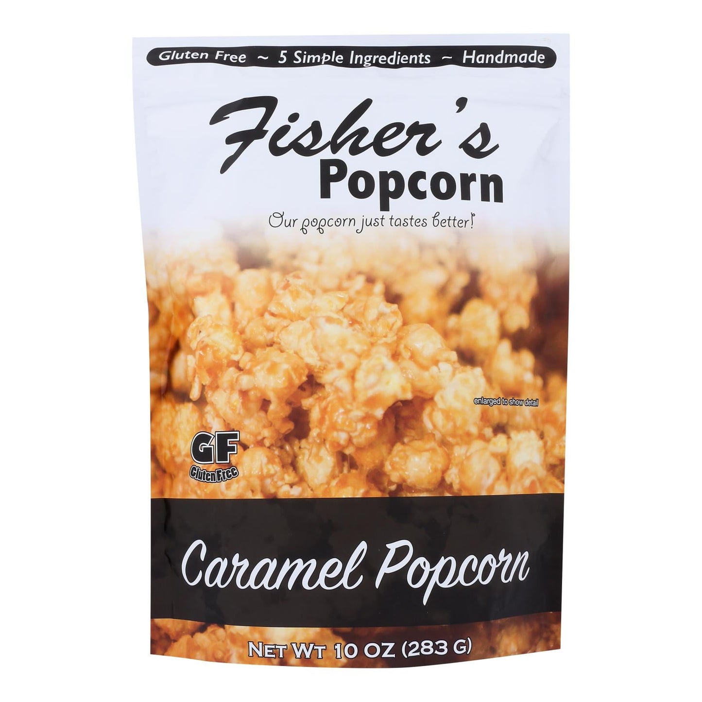 Fisher's Popcorn Caramel Popcorn 10 oz gluten-free handmade caramel-coated popcorn bag