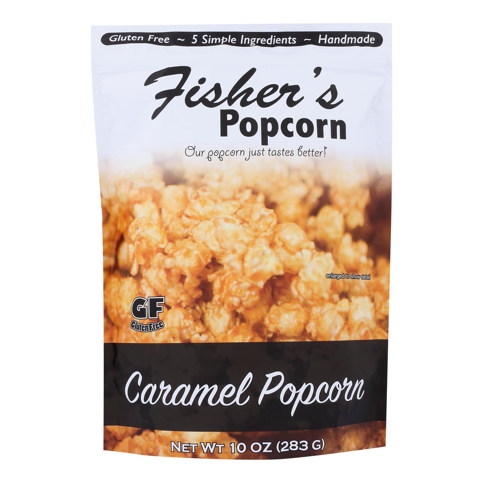 Fisher's Popcorn Caramel Popcorn 10 oz gluten-free handmade caramel-coated popcorn bag