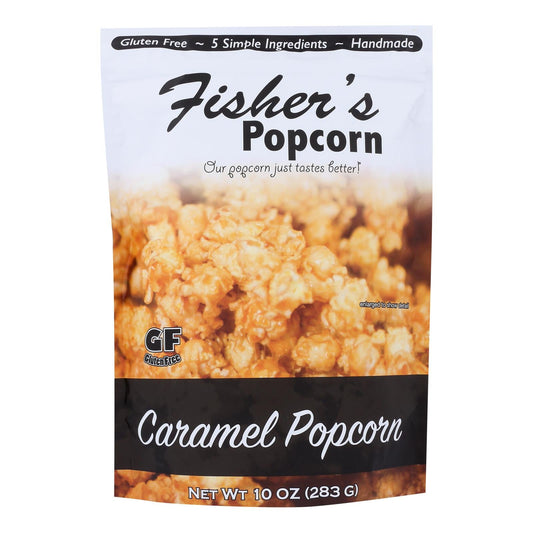 Fisher's Popcorn Caramel Popcorn 10 oz gluten-free handmade caramel-coated popcorn bag