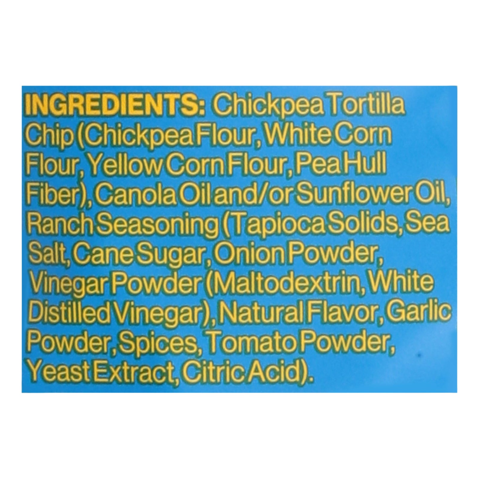 Hippeas Vegan Ranch tortilla chips made with organic chickpea and corn flours, dairy-free ranch seasoning, and no artificial additives.