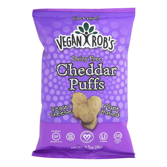 Vegan Rob's dairy-free cheddar puffs vegan cheese plant-based gluten-free snack pack