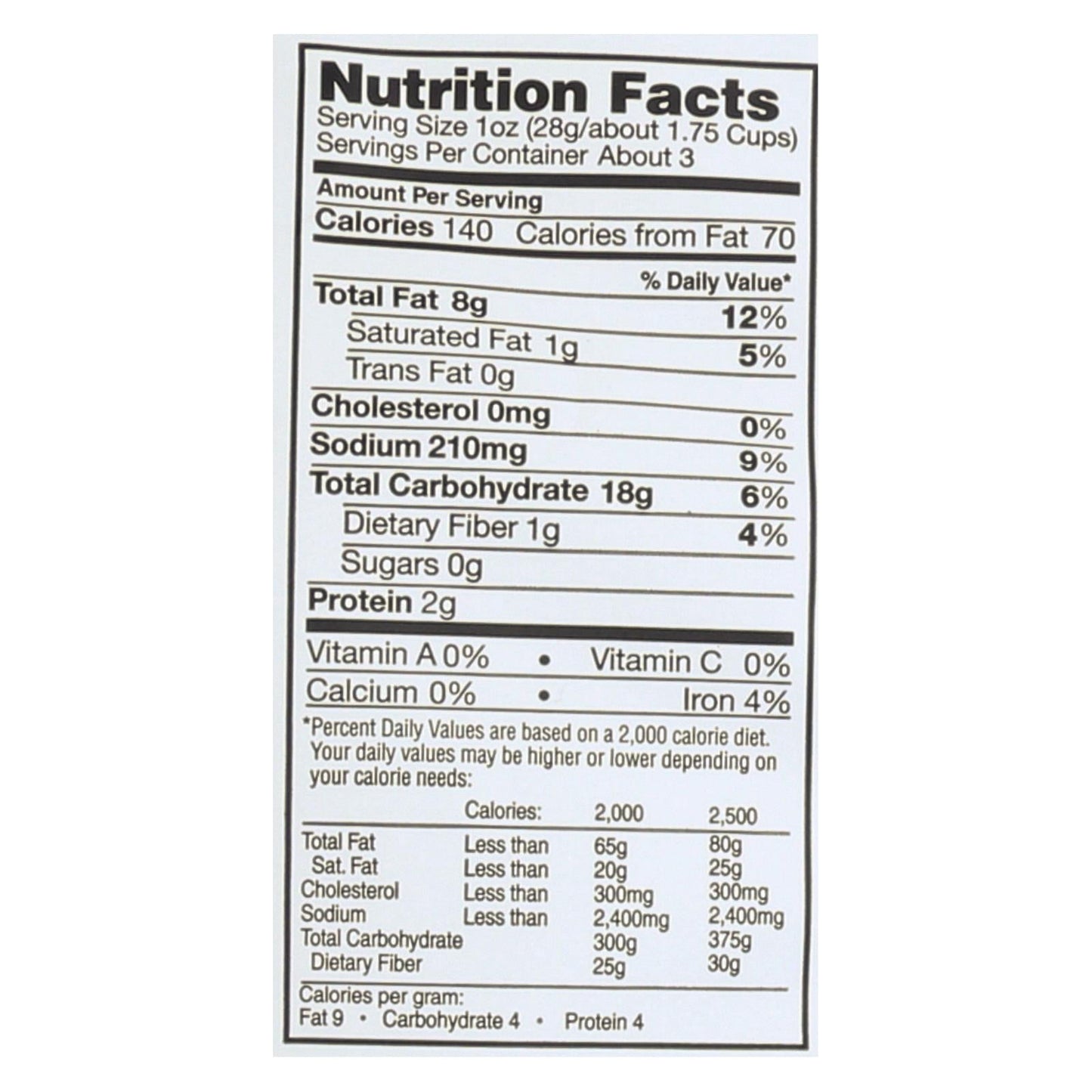 Vegan Rob's Savory Dairy-Free Cheddar Puffs nutritional facts label showing calories, fat, sodium, carbs, and protein per serving