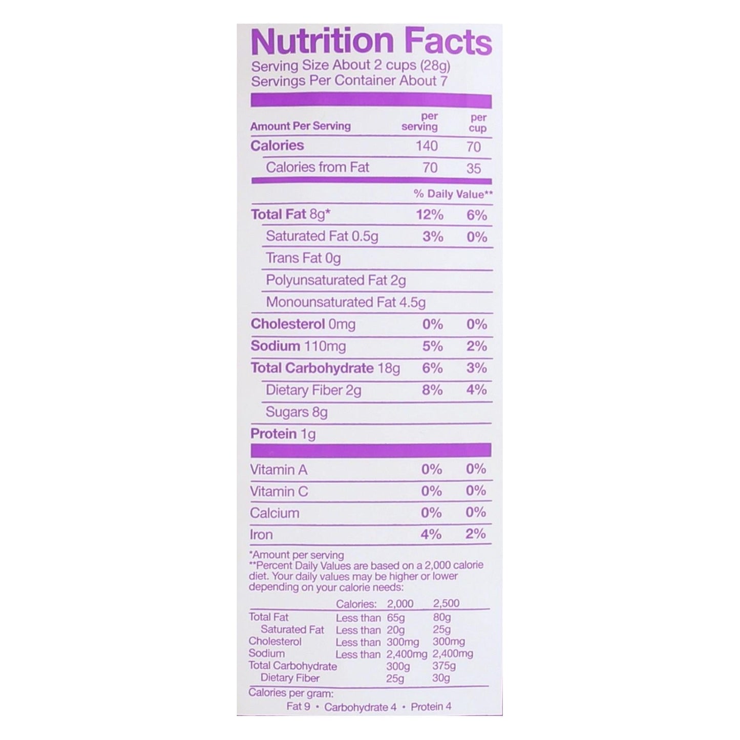 Nutrition facts label for Angie's Kettle Corn Boom Chicka Pop Sweet and Salty Popcorn showing calorie, fat, carbohydrate, and vitamin content.