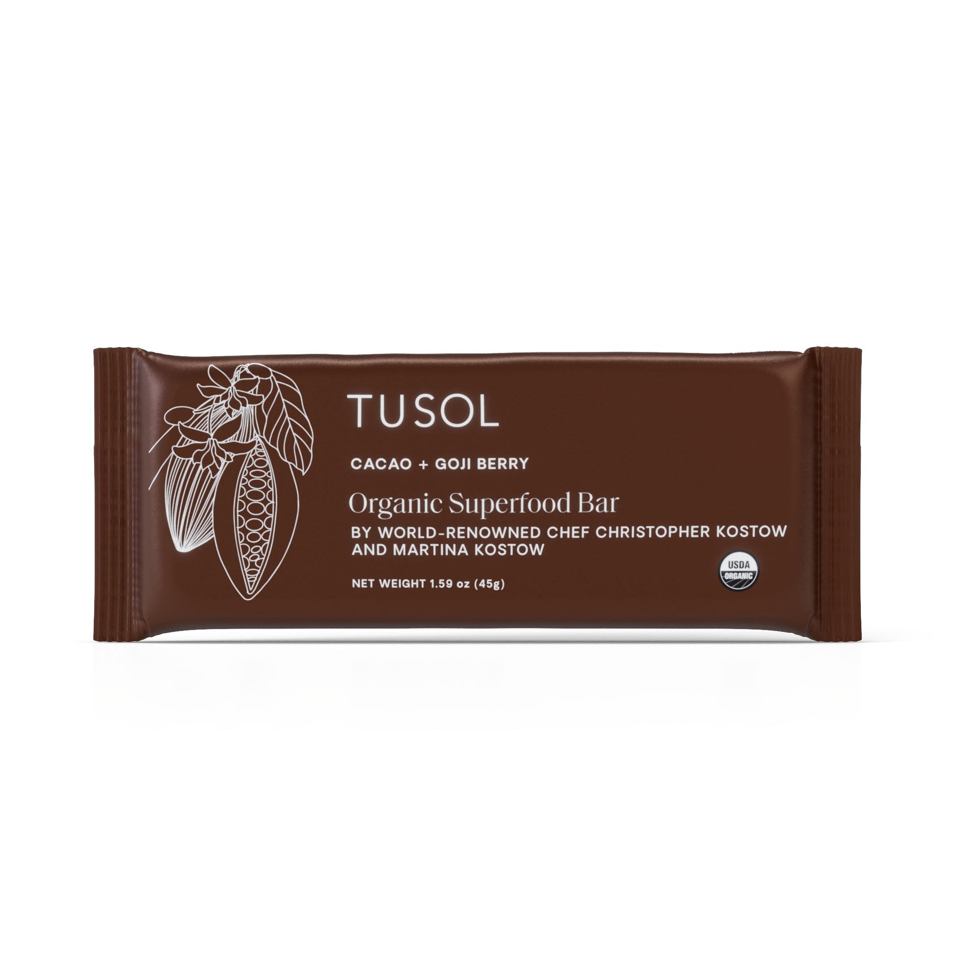 Cacao + Goji Berry organic superfood protein bar with clean, plant-based ingredients and no artificial additives