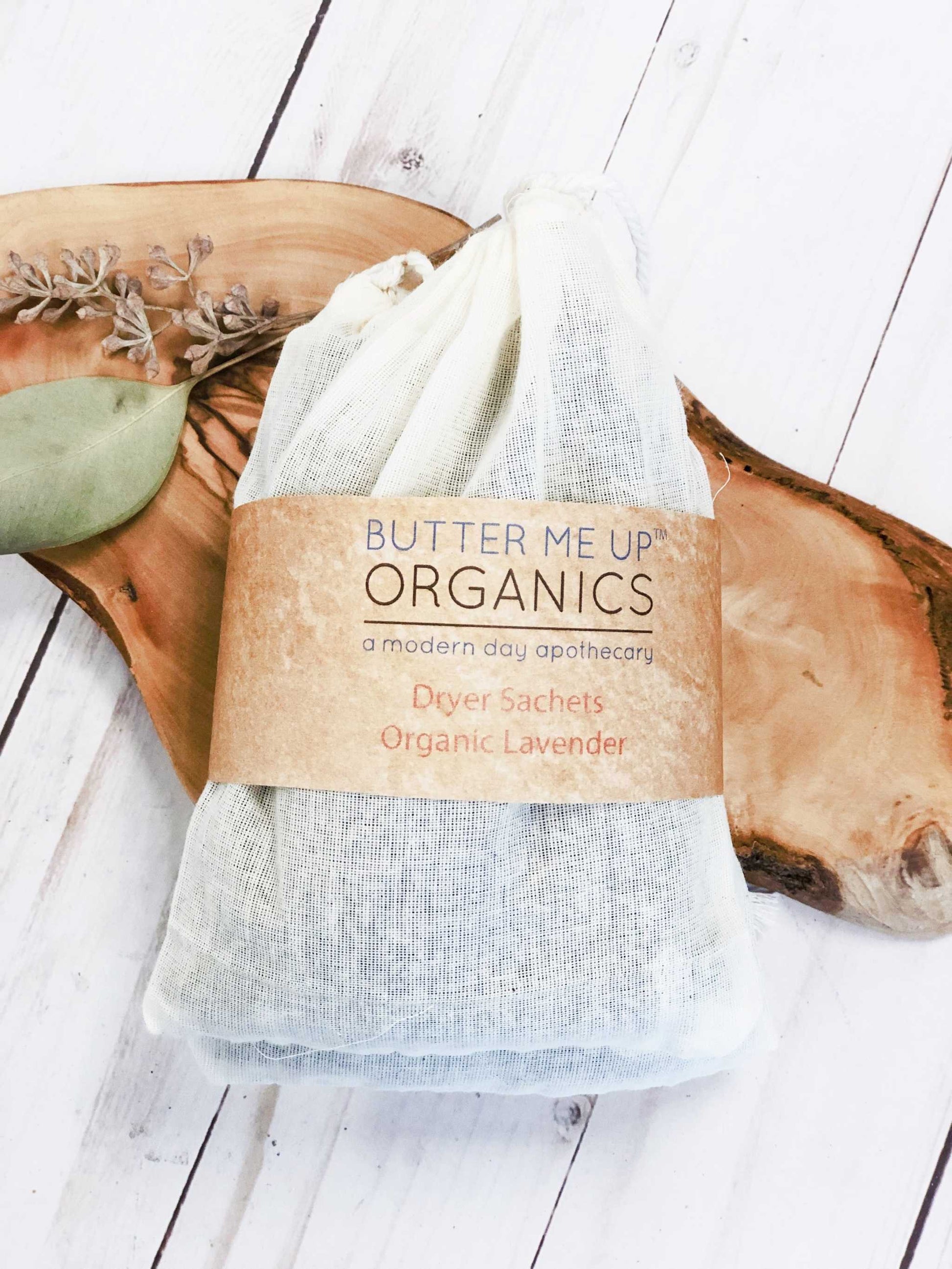 Organic lavender dryer sachets in unbleached muslin bag for eco-friendly, chemical-free laundry fragrance