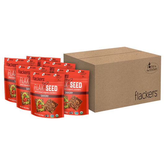 6-pack of Savory Flackers organic flaxseed crackers with herbs and spices, gluten-free, vegan, keto-friendly snack