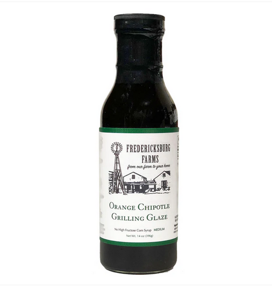Fredericksburg Farms Orange Chipotle Grilling Glaze bottle with black cap