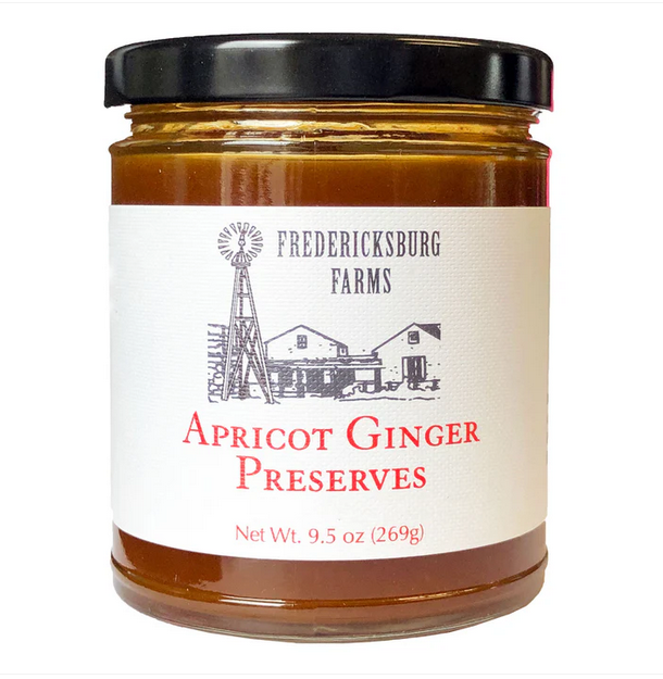 Jar of Fredericksburg Farms Apricot Ginger Preserves 9.5 oz country spreads