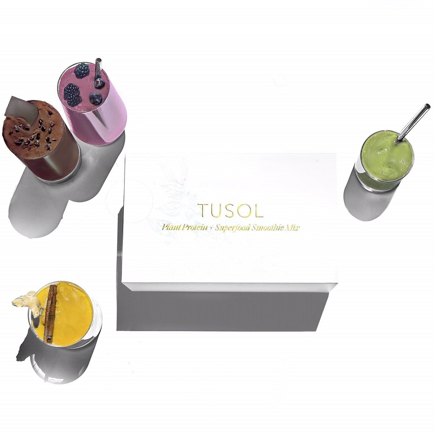 TUSOL Full Body Reset Kit with organic superfood smoothies and lattes in assorted flavors