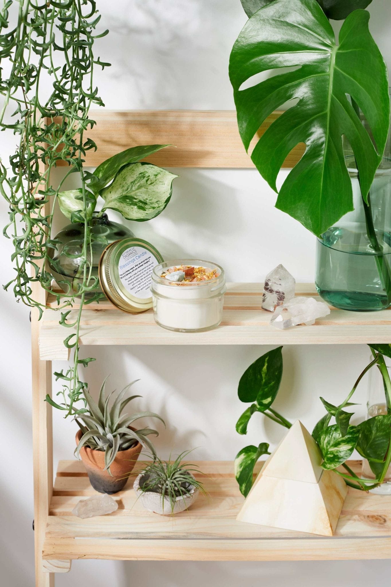 Blessings Candle / Intention Candle / Good Luck / Soy Handpoured Candle/ Candle with Crystals / Botanical Candle / Essential Oil Candle - The Edible Petale Company