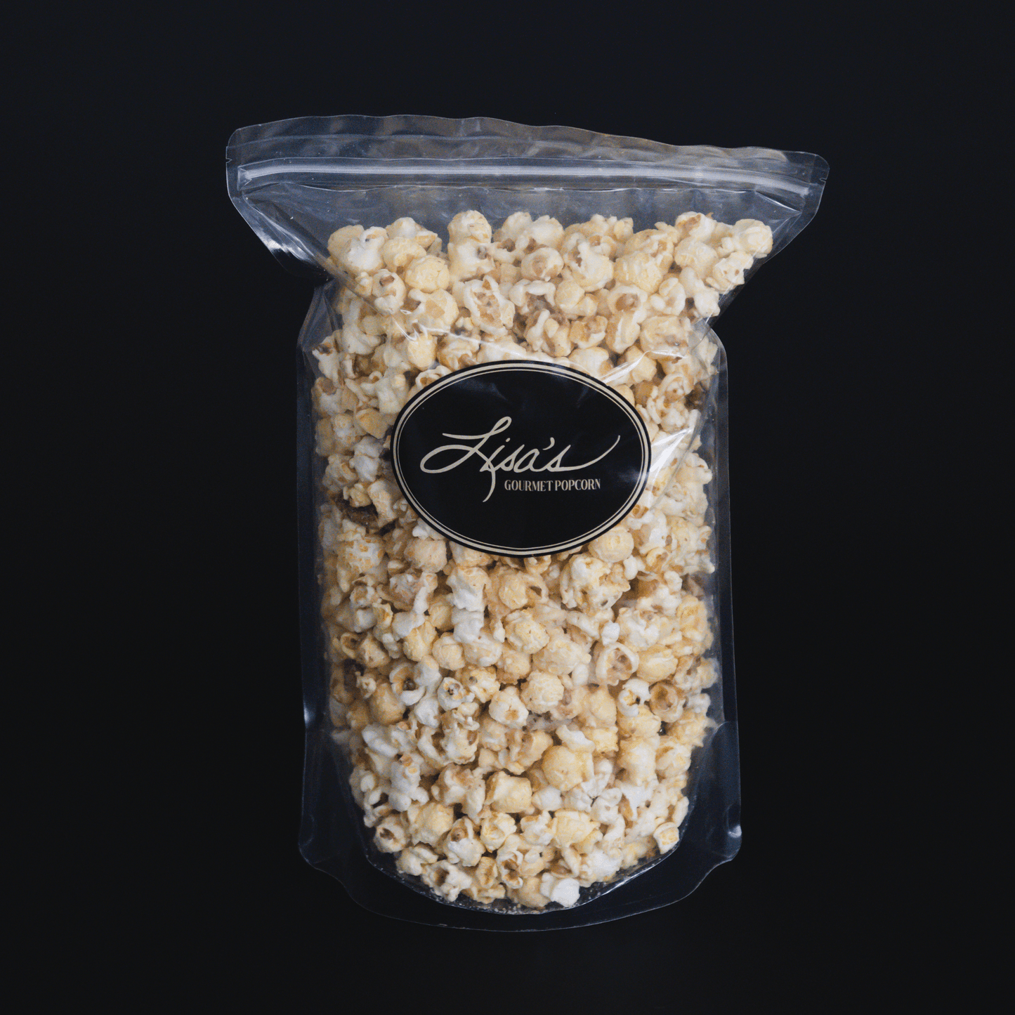 bag of buttery sweet butter pecan popcorn with crunchy pecans