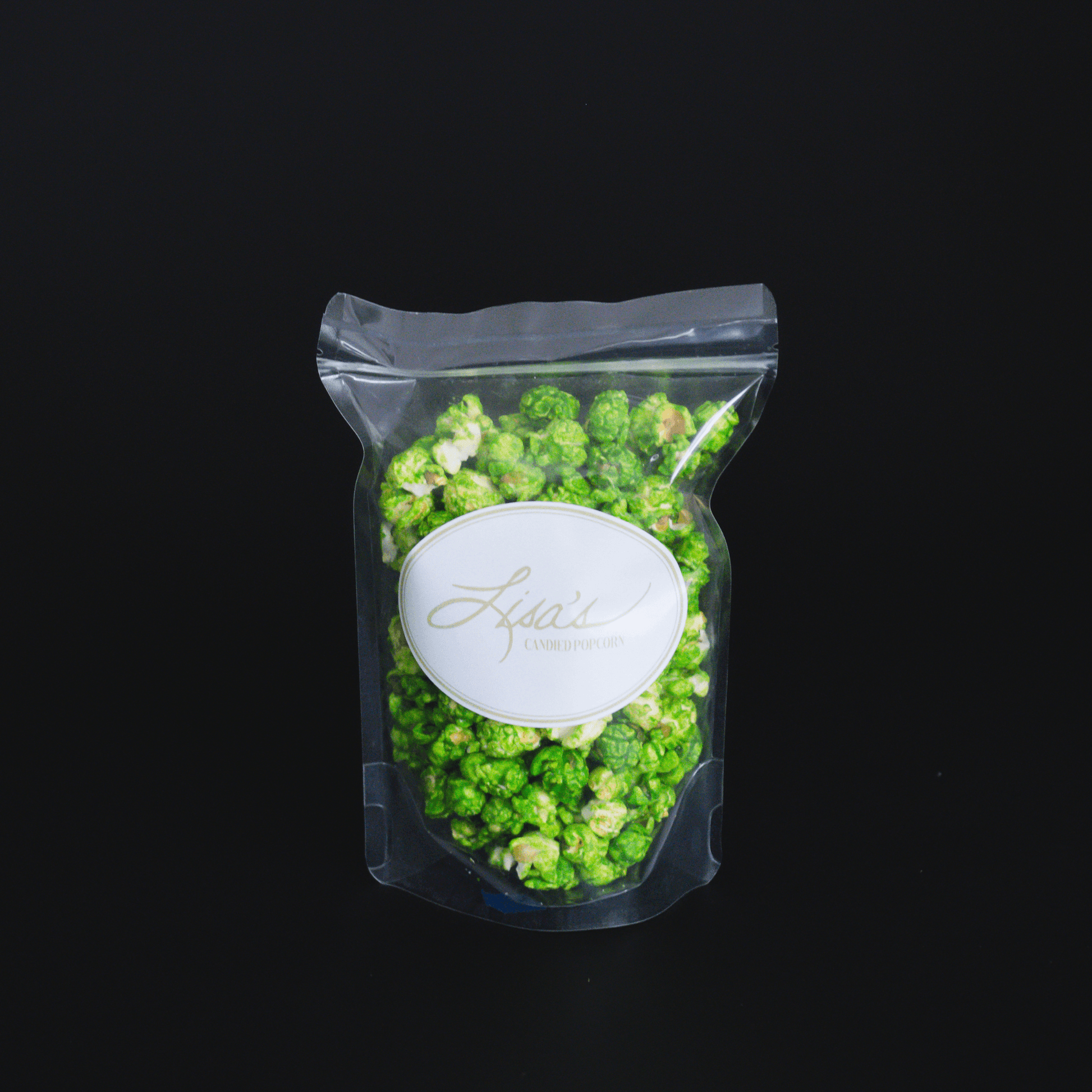 Mountain Mist Popcorn green candied lemon lime fizzy popcorn in clear resealable bag