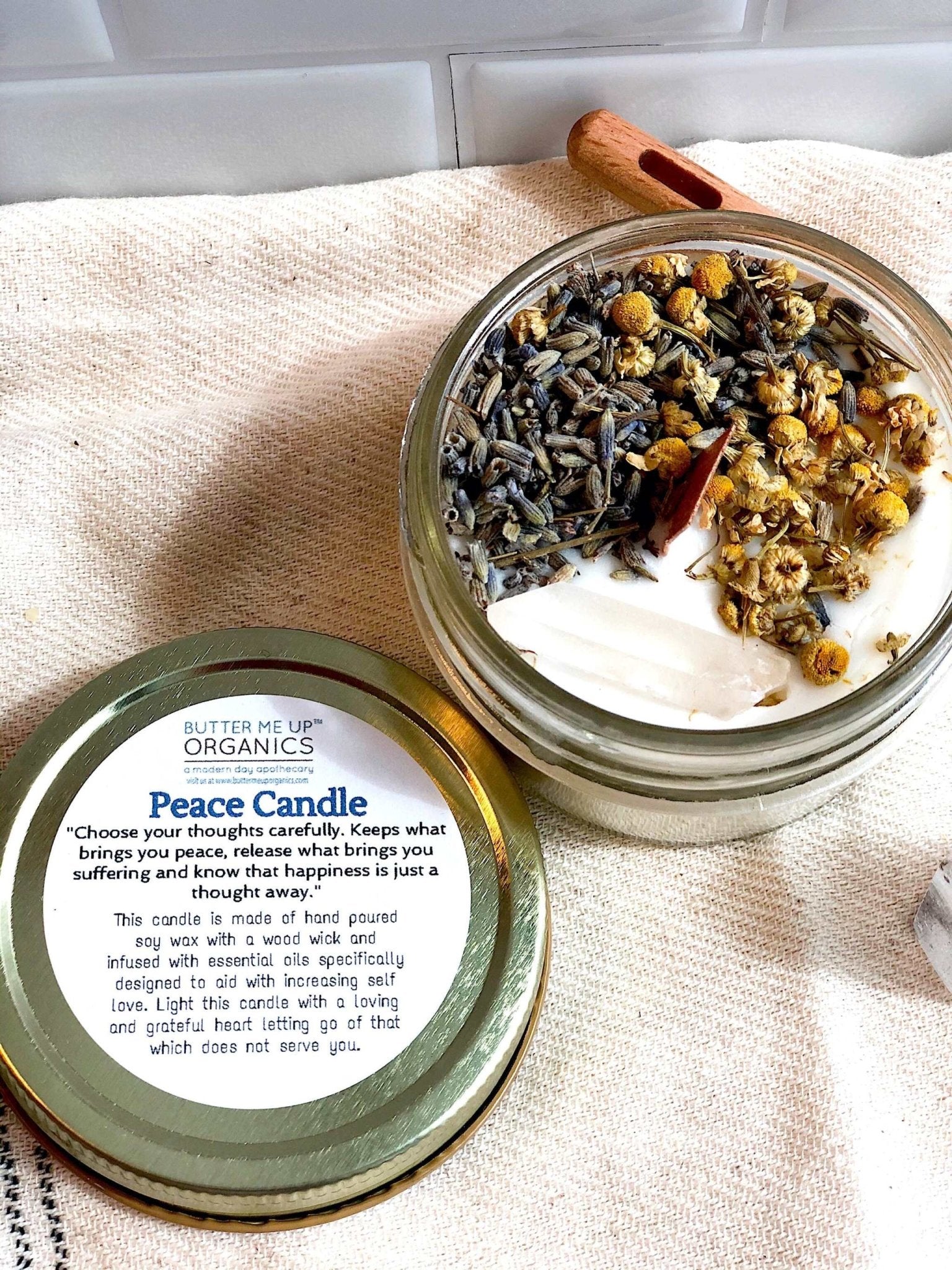 Peace Candle / Serenity Candle / Intention Candle / Ritual Candle / Crystal Candle / Pretty Candle / Organic Soy Wax Candle / Botanicals - The Edible Petale Company